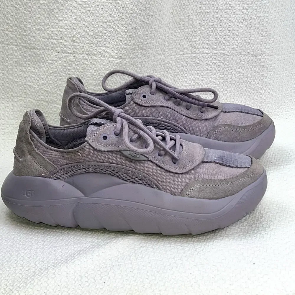 UGG LA Cloud Lace Women’s 9 Stormy Grey Suede Chunky Sneakers Purple Lavander